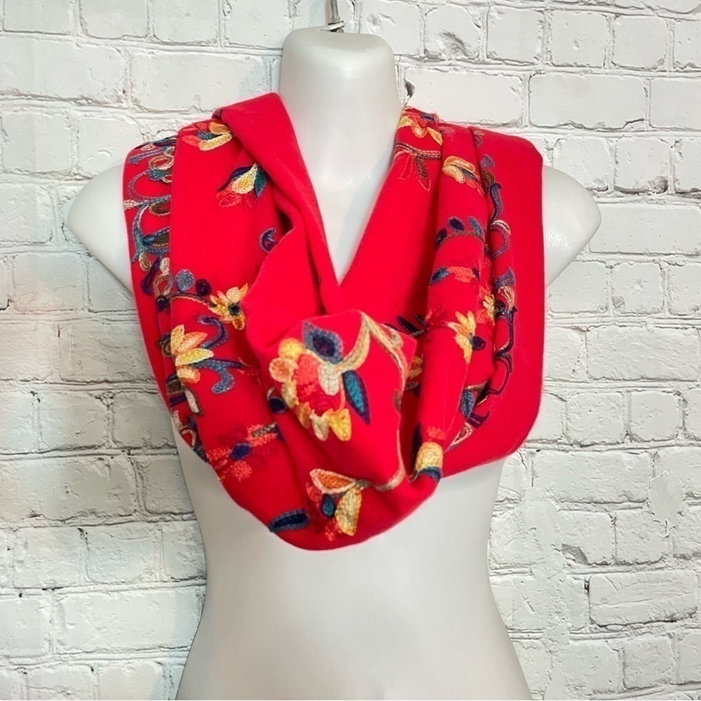Red Embroidery Floral Flower Cashmere Long Fashion Scarf Wrap